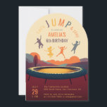 Invitation Trampoline Jump and Play Retro Kid Birthday Party<br><div class="desc">Pour une fête d'anniversaire avec le thème "Jump and Play" trampoline. Dans la partie supérieure, le message "Let's JUMP & play" est arché et coloré, avec le mot JUMP en lettres plus grandes, ayant chaque lettre dans une couleur différente : violet, jaune, orange et bleu. Au milieu il y a...</div>