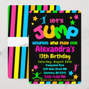 Invitation Trampoline Jump Park Party en néon couleurs