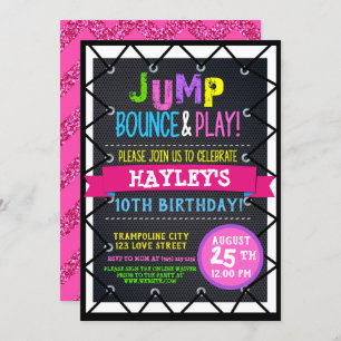 Invitation Trampoline Park Bounce Party filles colorées