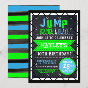 Invitation Trampoline Park Bounce Party Neon Couleurs été