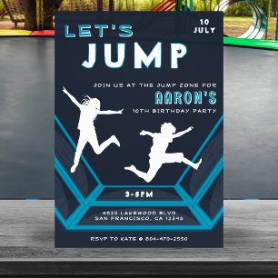 Invitation Trampoline Park Jump Blue Birthday Party