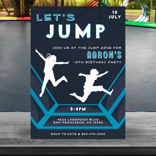 Invitation Trampoline Park Jump Blue Birthday Party (Trampoline Park Let's Jump Blue Birthday Party Invitation
)