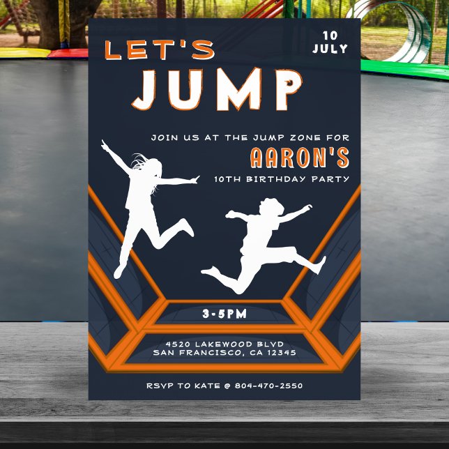 Invitation Trampoline Park Jump Orange Birthday Party (Trampoline Park Let's Jump Orange Birthday Party Invitation
)