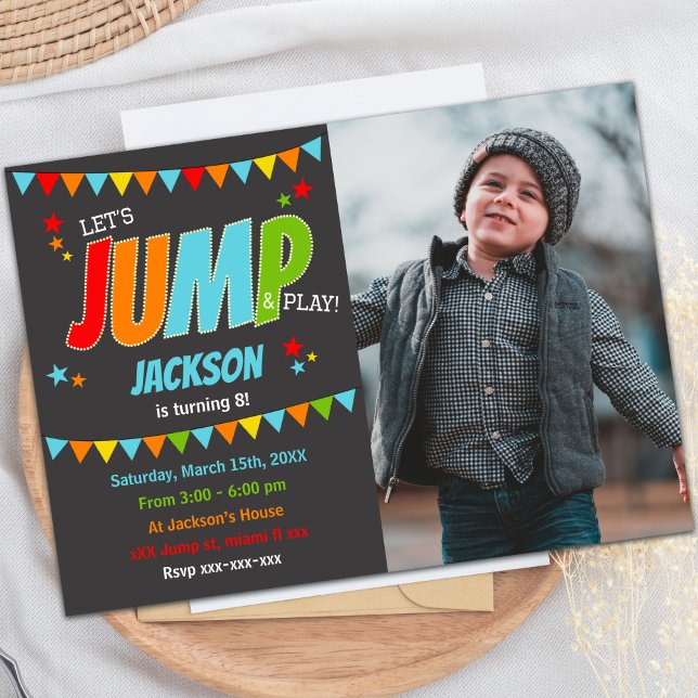 Invitation Trampoline Party Thème pour enfants (Jump Birthday Invitations with photo)