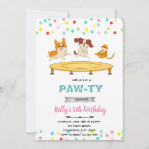 Invitation Trampoline saut chat chien thème pawty