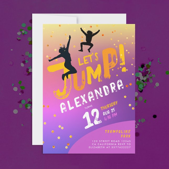 Invitation Trampoline saute moderne couleur violet rose pour  (Créateur téléchargé)