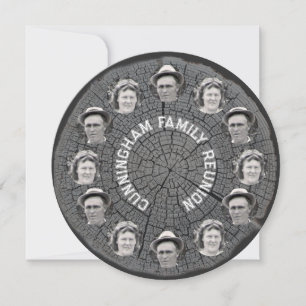 Invitation Tranche d'arbre avec cercles de photos familiales 