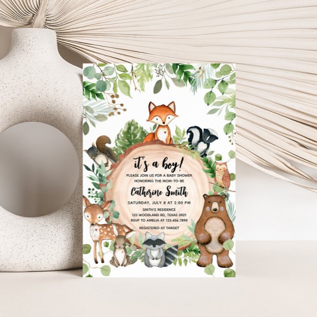 Invitation Tranche de bois de la forêt Baby Shower (Woodland Animals Baby Shower Invitation)