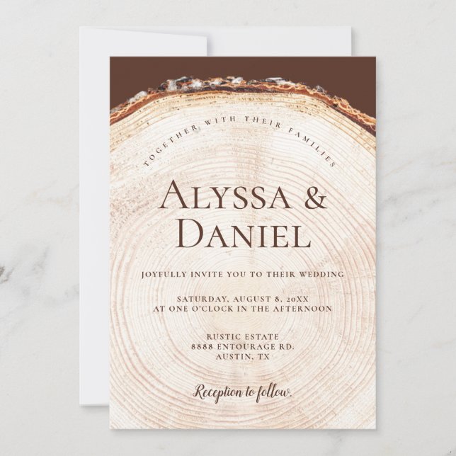 Invitation Tranche de bois de mariage rustique Grange de camp (Devant)