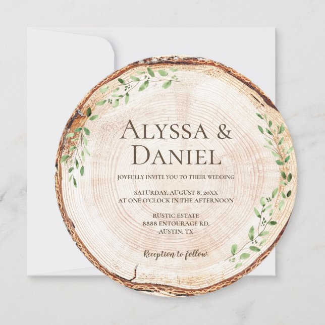 Invitation Tranche de bois rustique avec mariage boisé de ver (Devant)