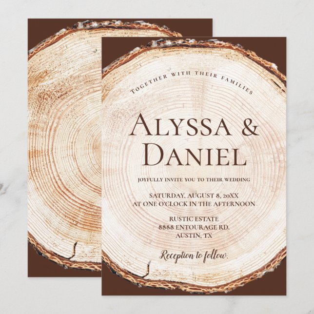 Invitation Tranche de bois rustique mariage forêt personnalis (Devant / Derrière)