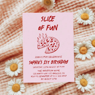 Invitation Tranche de Fun Pizza d'anniversaire minimale rouge