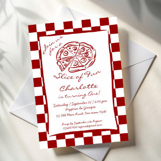 Invitation Tranche de pizza italienne rouge à carreaux d'anni