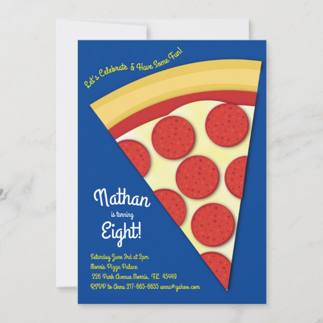 Invitation Tranche de pizza pepperoni pour fête de pizza (Devant)