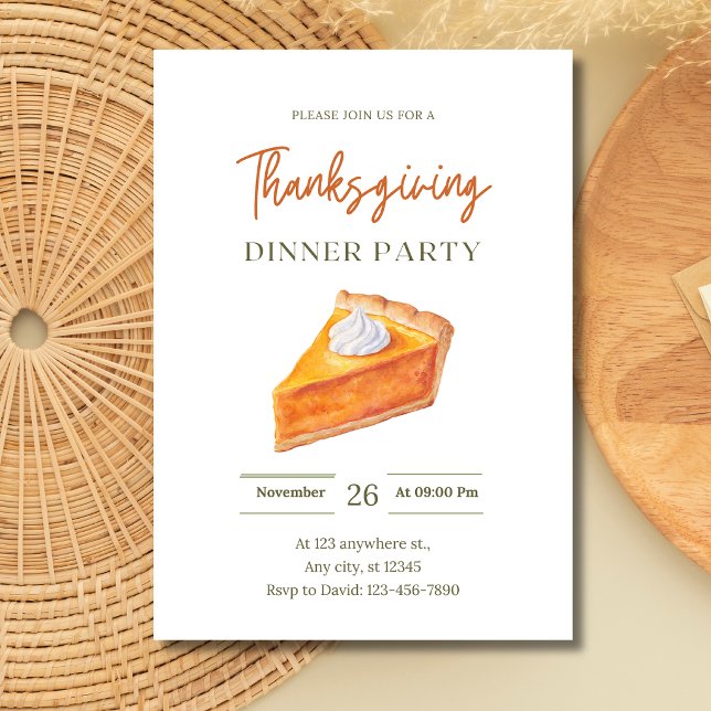 Invitation Tranche de tarte à la citrouille Dîner de Thanksgi (Créateur téléchargé)