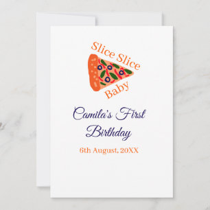Invitation Trancher Trancher Pizza bébé brun bleu 1er anniver
