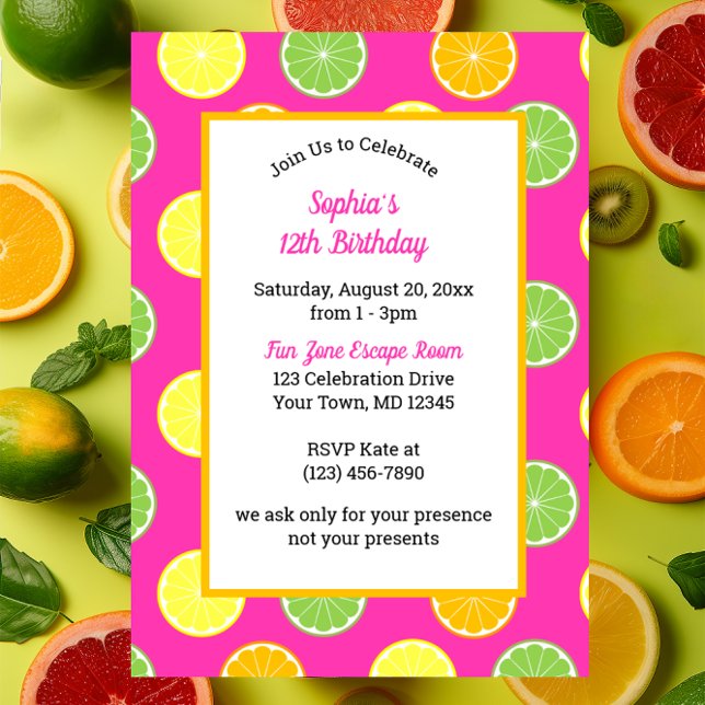 Invitation Tranches d'agrumes Toutes les occasions Parti rose (Créateur téléchargé)