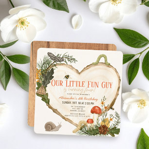 Invitation Tranches de bois Champignon Garçon Fête d'annivers