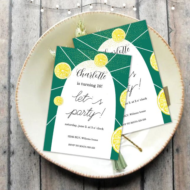 Invitation Tranches de citron riche vert paillettes géométriq (Créateur téléchargé)
