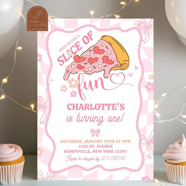 Invitation Tranches de Fun Pizza Party Rétro Pastel (Créateur téléchargé)