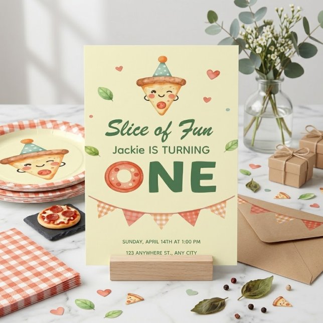 Invitation Tranches de pizza d'amusement pour le premier anni (Créateur téléchargé)