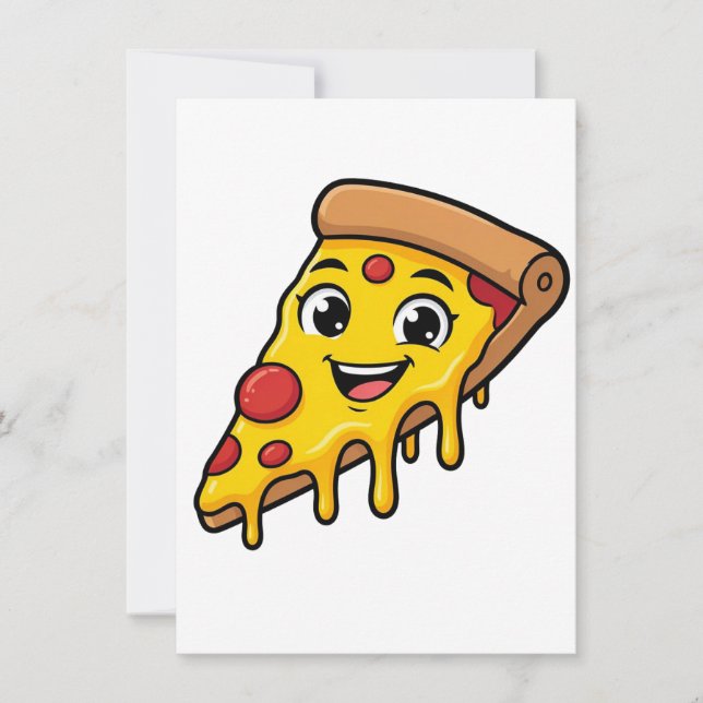 Invitation Tranches de pizza drôle et heureuse avec fromage e (Devant)