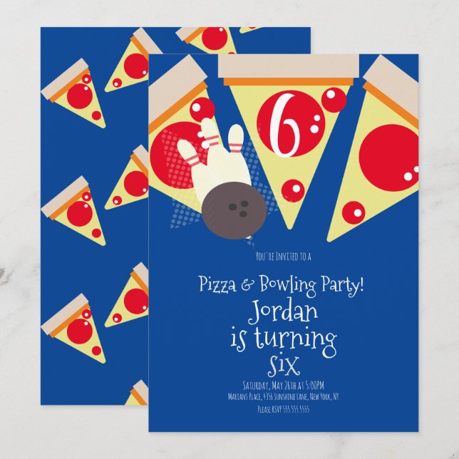 Invitation Tranches de pizza géométriques Fête Bowling Annive (Devant / Derrière)