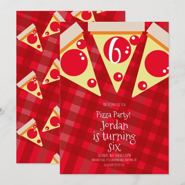 Invitation Tranches de pizza géométriques Fête d'anniversaire (Devant / Derrière)