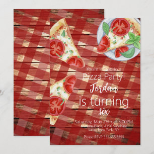 Invitation Tranches de pizza rustique Script de fête d'annive