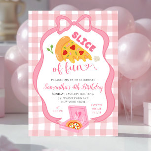 Invitation Tranches de plaisir pizza anniversaire avec nœud r