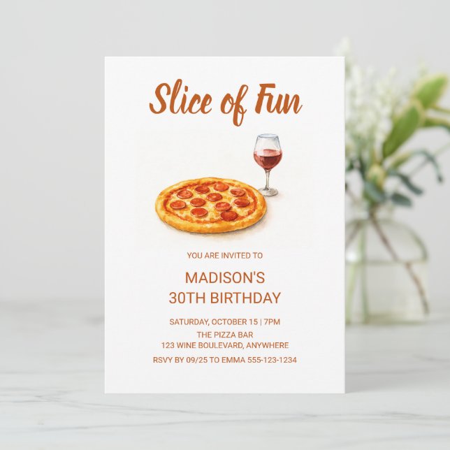 Invitation Tranches de plaisir Pizza & Vin Fête d'anniversair (Debout devant)