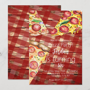 Invitation Tranches de tarte pizza aquarelle Script de fête d