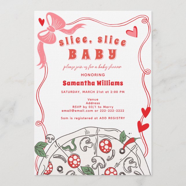 Invitation Tranches Tranches Bébé Rose Fille Pizza Baby Showe (Devant)