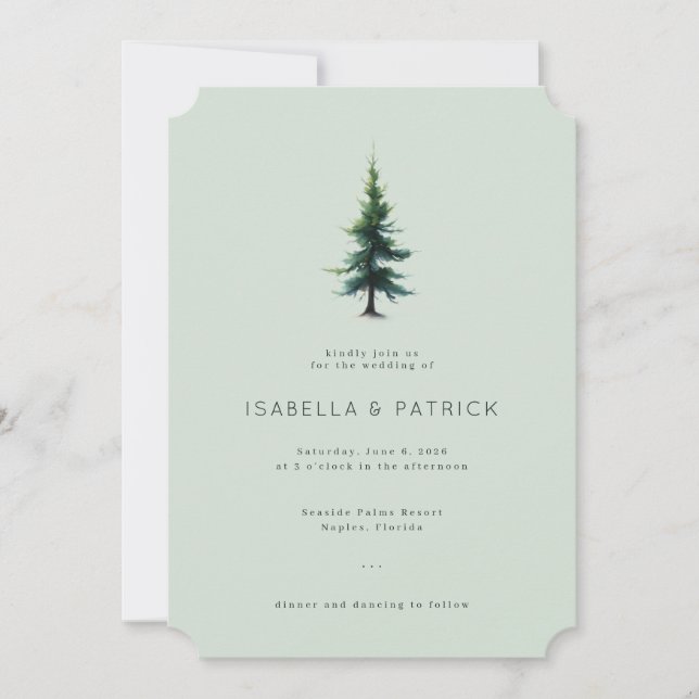 Invitation Tranquil Mint Watercolor Tree (Devant)
