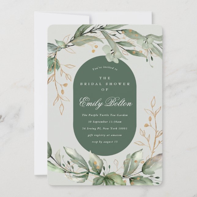 Invitation Tranquille Eucalyptus Green Breezy Glass Bride (Devant)