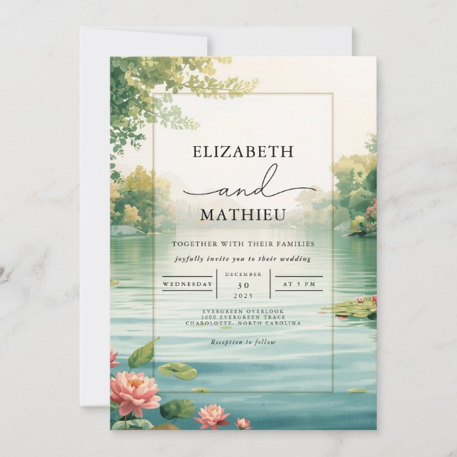 Invitation Tranquille Mariage floral Pond (Devant)