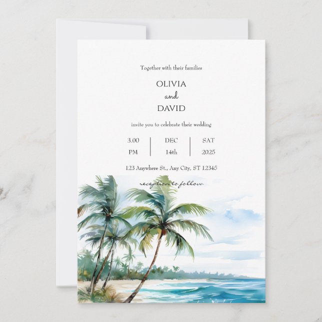 Invitation Tranquille Tropical Seascape Palm Beach Mariage (Devant)