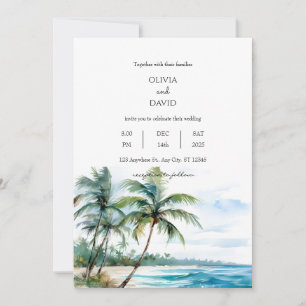 Invitation Tranquille Tropical Seascape Palm Beach Mariage