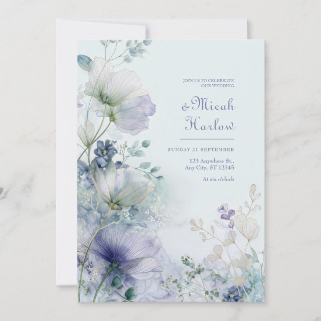 Invitation Translucent Periwinkle Misty Botanical Border (Devant)