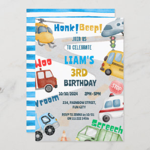 Invitation Transport Avion Hélicoptère Autobus Anniversaire