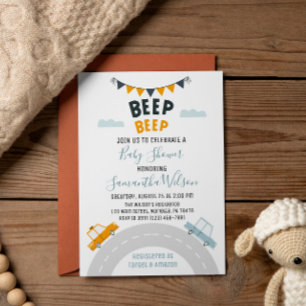 Invitation Transport Baby shower Voitures Rétro