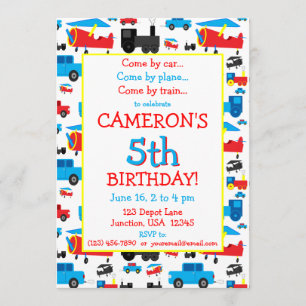 Invitation Transport des avions, des trains et des voitures A