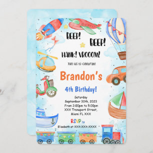 Invitation Transport modifiable fête d'anniversaire