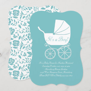 Invitation Transport vintage Baby shower Cute Blue Boy