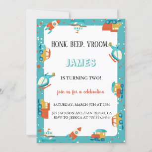 Invitation Transport Voitures et Camions Garçon fête d'annive