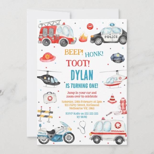 Invitation Transportation City Cars and Truck Boy Birthday (Devant)