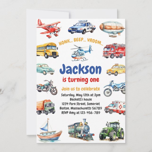 Invitation Transportation City Cars and Truck Boy Birthday (Devant)
