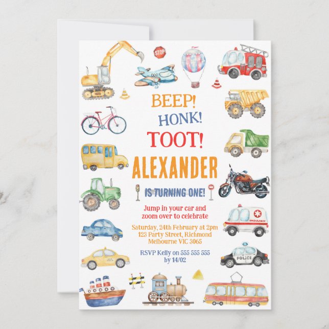 Invitation Transportation City Cars and Truck Boy Birthday (Devant)
