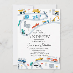 Invitation Transports modernes Camions et voitures Anniversai