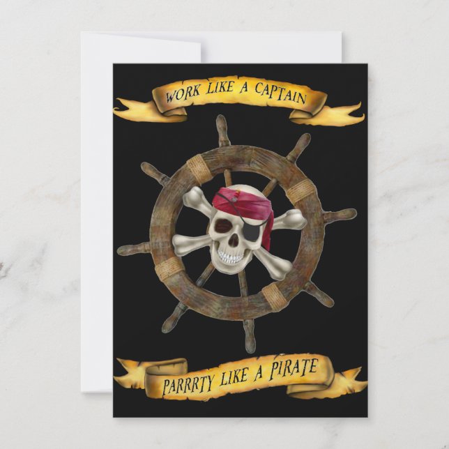 Invitation Travail comme un capitaine Party Like un pirate (Devant)